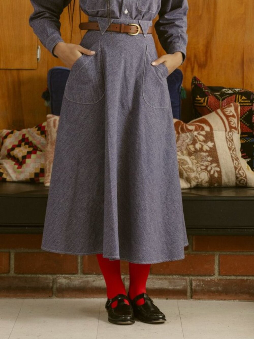Carleen Triangle Loop Skirt - S&P Violet Chambray - Size M